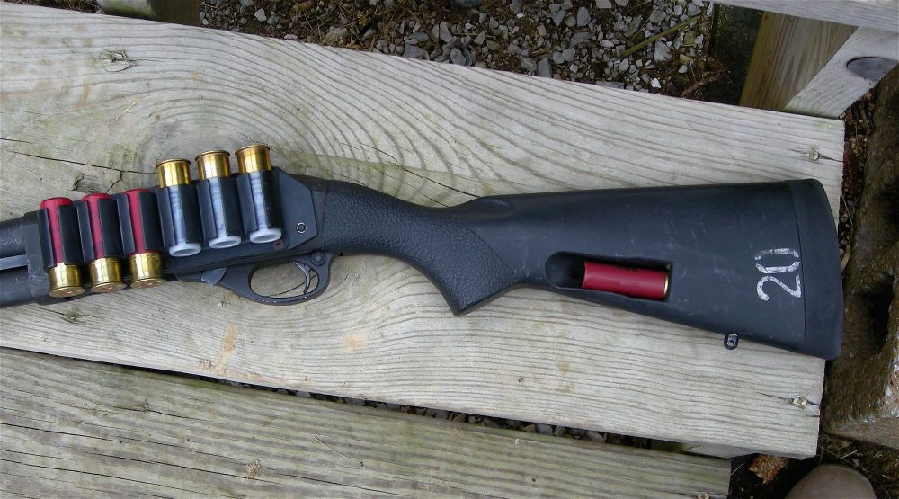 Thompson's experimental loading of buckshot, slugs, and less lethal.