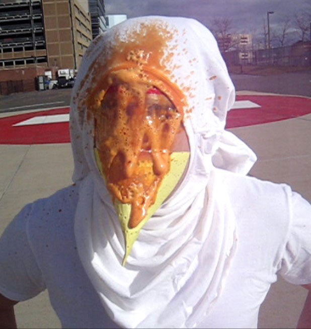 Subject wearing ReadiMask and sprayed with pepper spray with no effects during demo at Boston University. ReadiMask substantially reduces exposure to pepper spray, bacteria, spores similar to anthrax, blood-borne pathogens, spit and bodily fluids, mold, asbestos, dust, and debris. Photo: Global Safety First