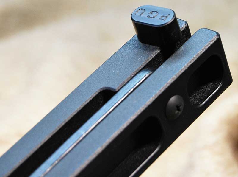 Small bolt holds limbs in place to prevent side-to-side motion.