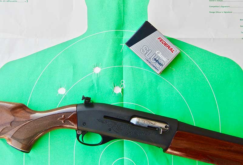 Fifty-yard 4.5-inch group with Federal 20-gauge slugs. Not only is custom Remington 20-gauge 1100 Combat Shotgun comfortable to shoot, but it is also quite accurate, especially using the peep sight.