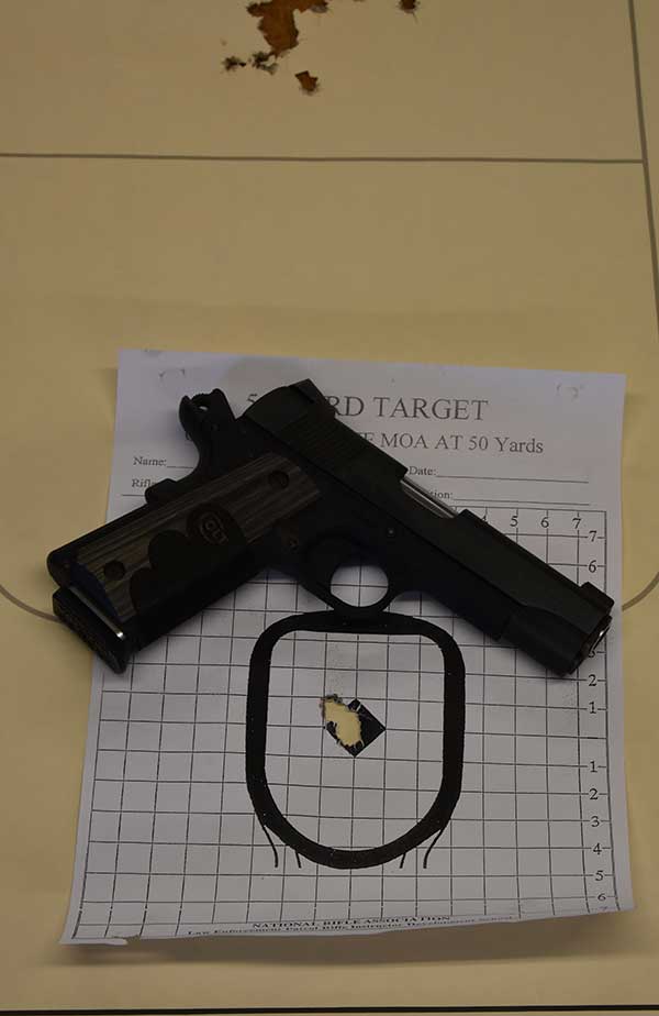 WC .45 shot this nine-round group at seven yards. It’s a keeper.