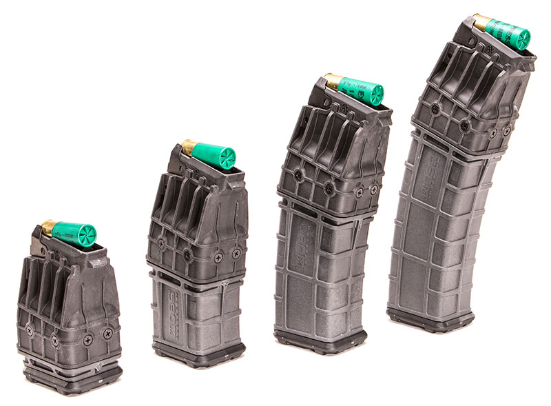 Left to right: five-, 10-, 15- and 20-round mags. 