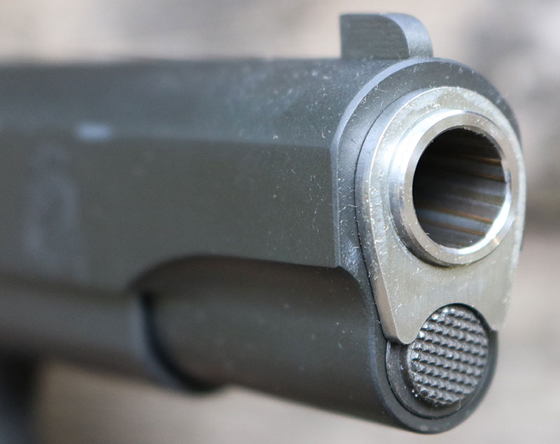 Springfield Armory 1911 Mil-Spec sports match-grade bar-rel and bushing for superb accuracy.