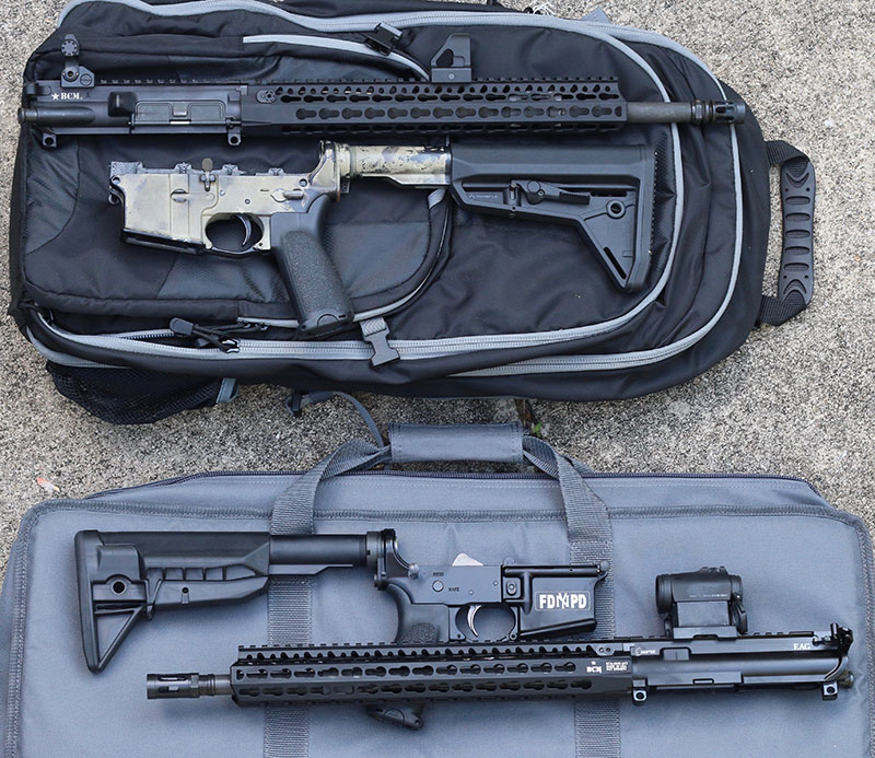 AR makes a surprisingly good takedown rifle and transports easily in Elite Survival Systems pack or discreet case like this one from Midway USA (bottom).