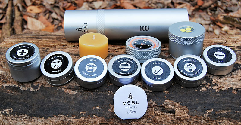 Small tins inside cylinder can be utilized independently from complete VSSL system. While tins may not be water resistant, they make it easier to carry readily available necessities.