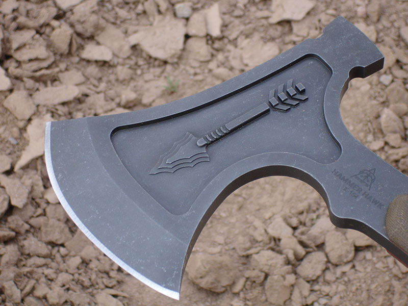 Hammer Hawk features traditional bit shape with 4.25-inch cutting edge and hammer pol. Head is machined for weight reduction and balance and features Native American spear design.