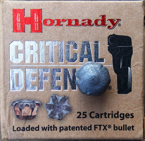 Even in short Kimber K6s barrel, Hornady Critical Defense loading expanded well.