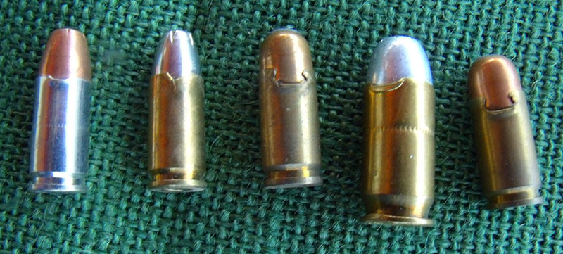 Torn case mouths on these 9mm and .45 rounds would prevent them from functioning.