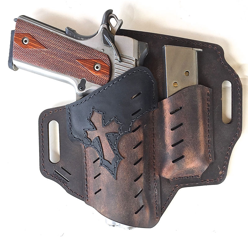 Versacarry Arc Angel holster. Made from water buffalo hide, holster has a dark brown distressed finish.