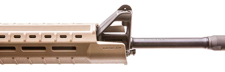 Opening on top of Magpul MOE SL Hand Guard allows A2 sight to protrude through it, while lower lip protects user from hot front-sight assembly and maximizes useable handguard length.