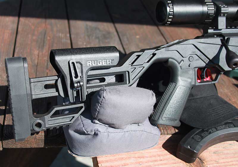 Buttstock cheekpiece is adjustable for height and location.