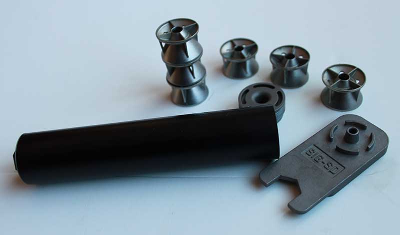 SIG suppressor disassembled, with baffles removed.