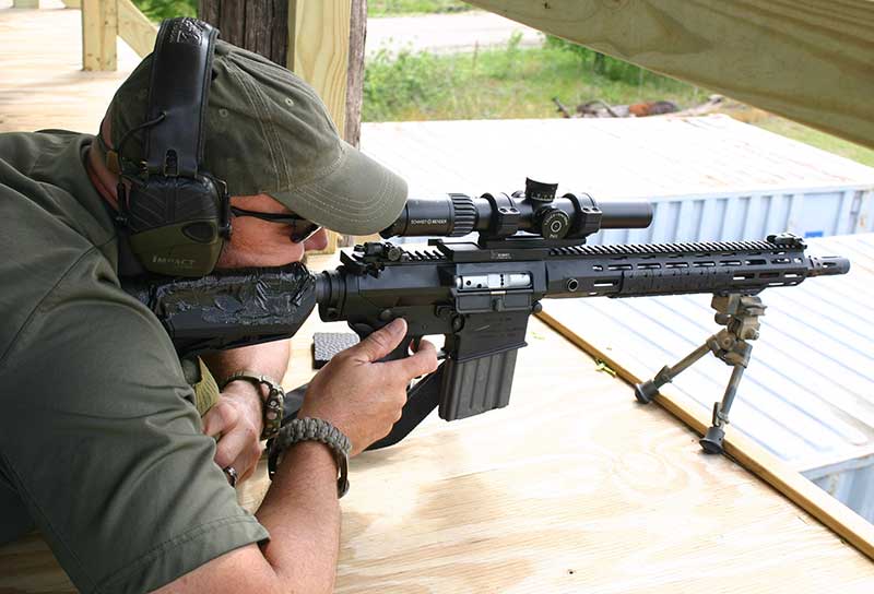 James Ferguson fires Knight’s SR-25 E2 ACC for accuracy from the bench with a bipod.