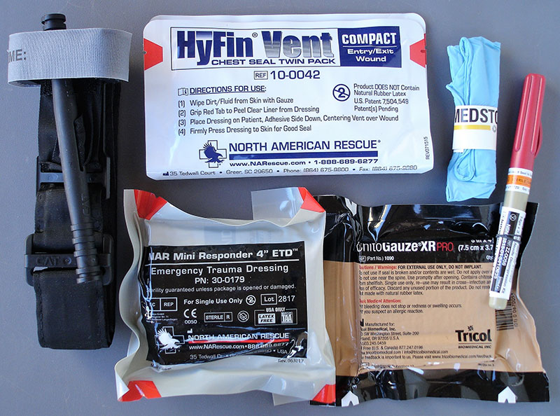 Ankle Trauma Kit comes standard with everything you need to treat the two major causes of preventable death from trauma. Chest decompression needle is available for those with advanced training.