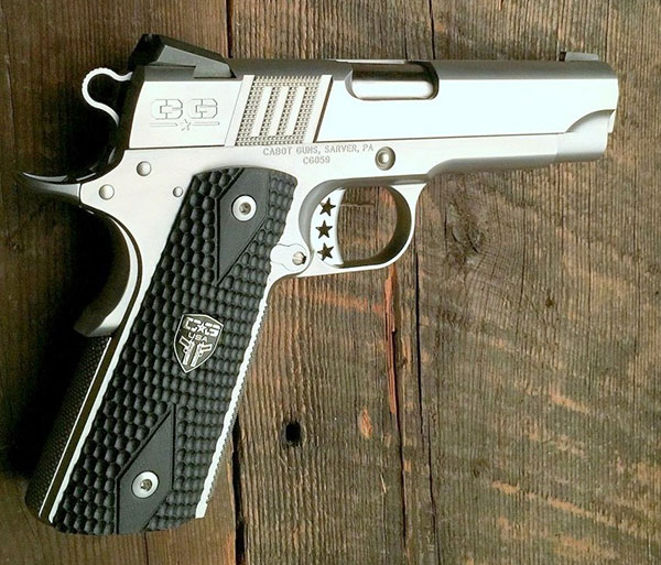 Cabot Guns S100 with G-10 Tactile grips. Virtually entire gun is crafted from billet stainless steel. Most components are made in-house. Gun has Cabot’s proprietary Trinity Stripes grip serrations.