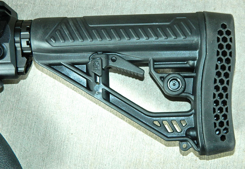 QD sling sockets are on both sides of six-position adjustable buttstock.