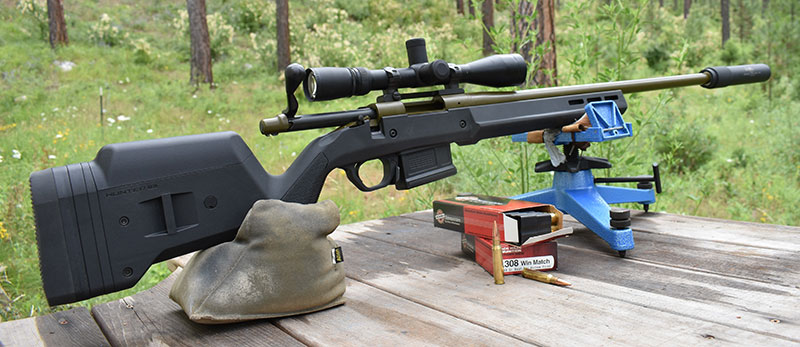 Author’s old rifle updated with Magpul Hunter stock, magazines, and GT-308 suppressor.