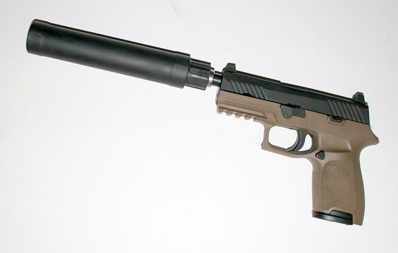 SRD9 9x19mm silencer adds 7.2 inches and 14 ounces to the pistol.