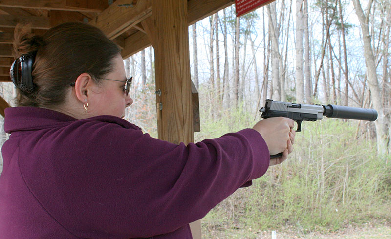 Members of author’s shooting club enjoyed launching “quiet” bullets with SIG Sauer P226 pistol. They felt less intimidated when muzzle blast was reduced.