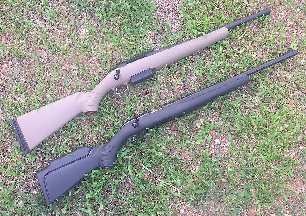 With the exception of the length of the bolt throw, Ruger American Rimfire (bottom) operates exactly as Ruger American chambered in .450 Bushmaster.