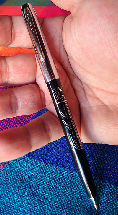 Rite in the Rain makes a very stout pen that is good for direct impact and won’t break easily on hard surfaces. Author keeps it clipped to his neck pouch while traveling abroad.