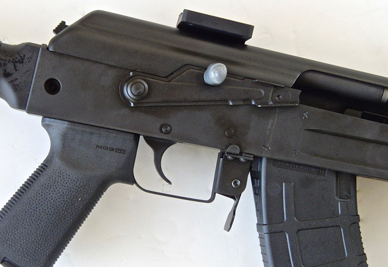 Krebs slot in C39v2 Blade’s safety lever allows bolt to be locked open, and rubber covering on cocking handle makes pulling it back easier.