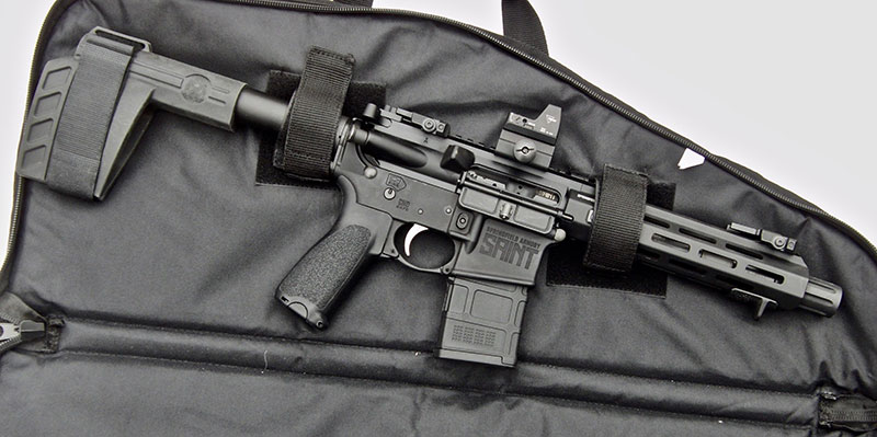 SAINT comes with well-designed carrying case that allows pistol to be carried with a 20-round magazine in place. It has pouches on its exterior for additional 30-round magazines.