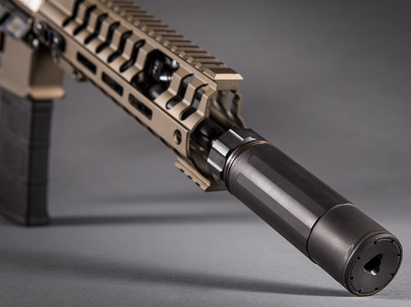 Multi-caliber rated up to .300 WinMag, 5.4-inch Dead Air Armament Sandman-K QD suppressor adds only 2.9 inches to firearm’s length.