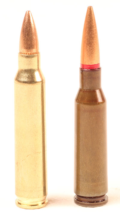 7N6 5.45x39mm Combloc round (right) first saw service a decade after U.S. 5.56x45mm went to war. While conceptually similar, these are two very different cartridges.
