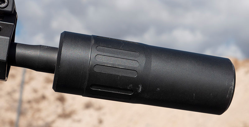Suppressed Armament Systems K9S is light at 12 ounces. It keeps pistol well balanced and makes it easy to shoot braced or one-handed.