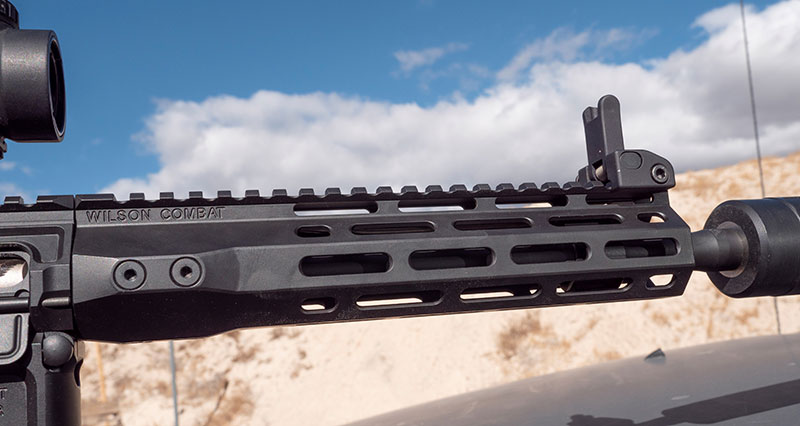 Extending most of barrel’s length, Wilson Combat handguard is thin, lightweight, and comfortable. M-LOK slots along its length provide ample places for accessories.