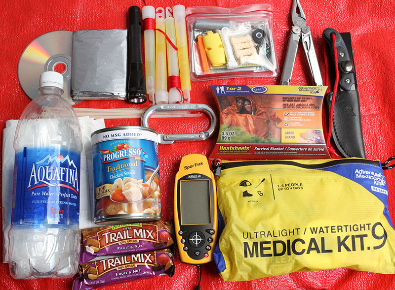 Compact kit that fits in a duffle bag or backpack should be carried by all who venture into wilderness areas or on long trips. Most everyday household items can be used and turned into useful gear in a survival situation, including trash bags, CD (to use as a signaling mirror), zip ties, and flashlights.
