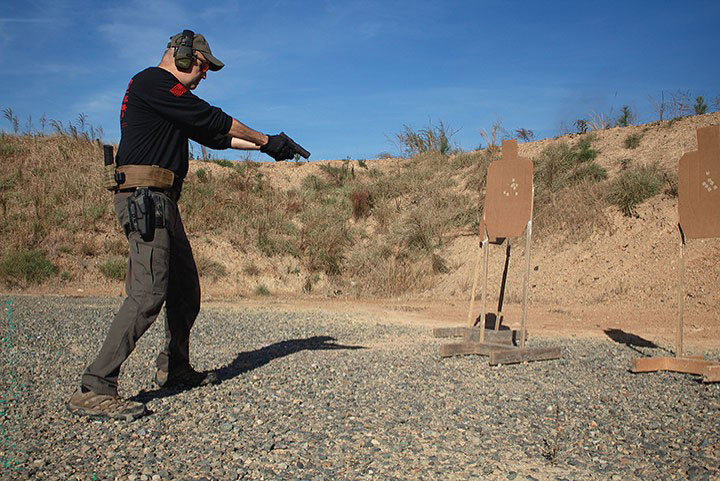 Simulating the threat is down by aiming at the base of the target stand is the latest tactical shooting fad.