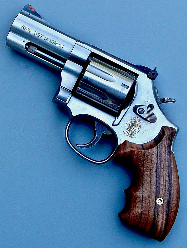 Among other three-inch barreled S&W .357 Magnums Thompson has used is this U.S. Customs Service 686.