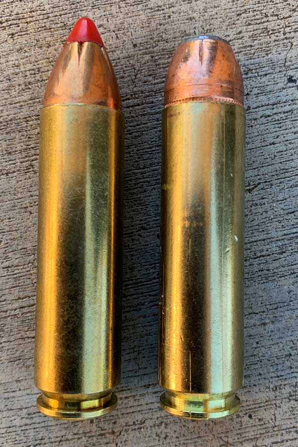 Hornady (left) and Double Tap .450 Bushmaster ammo were evaluated.
