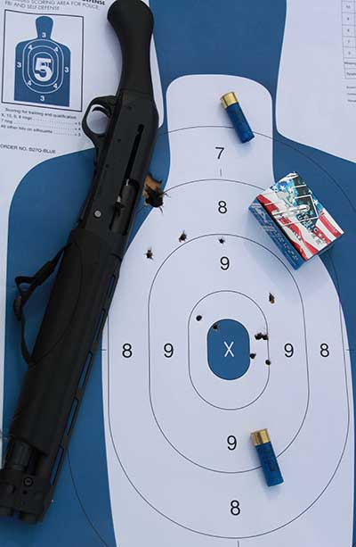 Results of two rounds of Hornady American Gunner low recoil #00 from 20 yards.