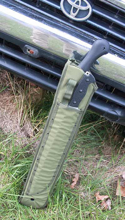 V3 TAC-13 is surprisingly portable and flexible in roles it can fulfill. Voodoo Tactical scabbard transports both machete and TAC-13 while hiking, camping or storing in a vehicle or house.
