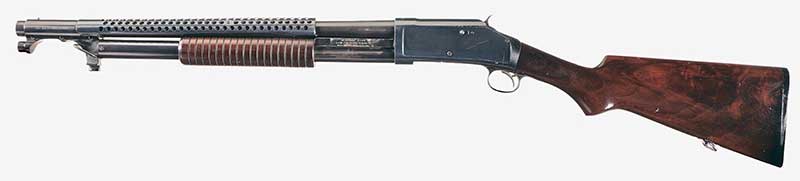 Thompson became fascinated by trench shotguns with the Winchester Model 97 Trench Gun, and that has carried over to liking the Mossberg 590A1 Retro. Photo courtesy Rock Island Auction Service