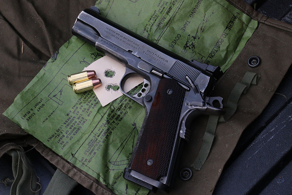 Wilson Match loads shot consistently well across a number of pistols, with groups like this five-shot knot out of a vintage custom 1911.