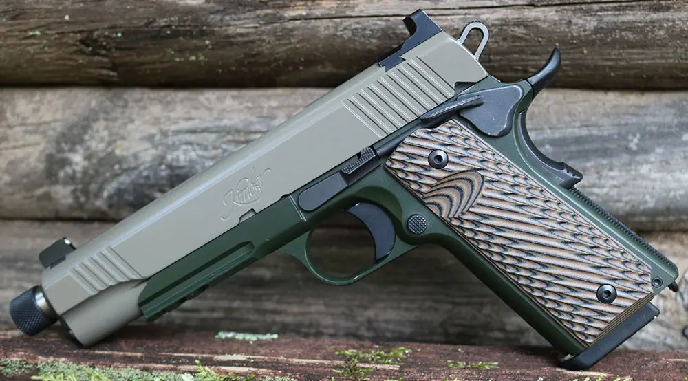 Kimber Warrior SOC TFS includes all the bells and whis-tles. Rough G10 grips improve handling, while robust two-tone finish just looks cool.