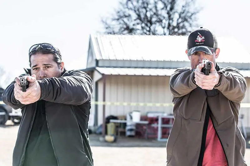 Dave “Boone” Benton (left) and Kris “Tanto” Paronto passed on skills to 29 enthusiastic students.