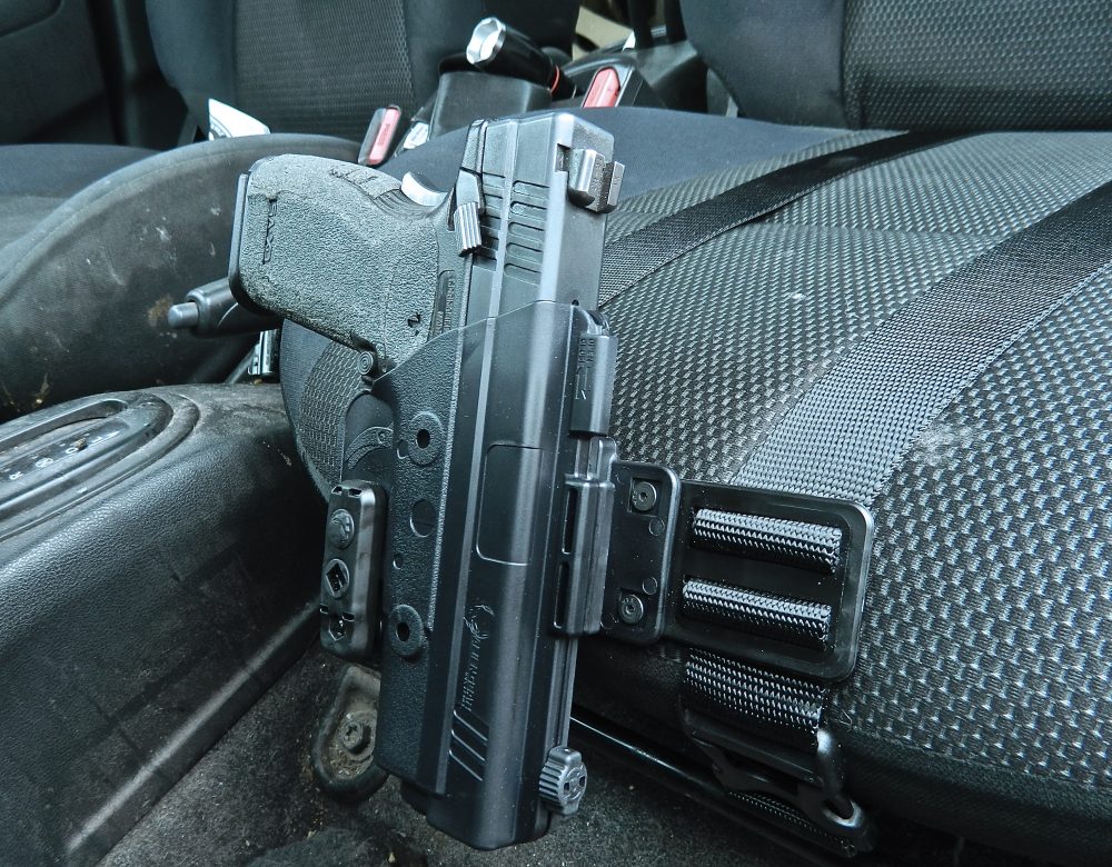 Alien Gear Driver Defense Holster mounted in author’s car.