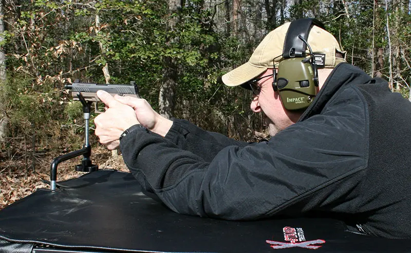 P320 C silencer platform was first shot for accuracy and velocities without and with suppressor attached.