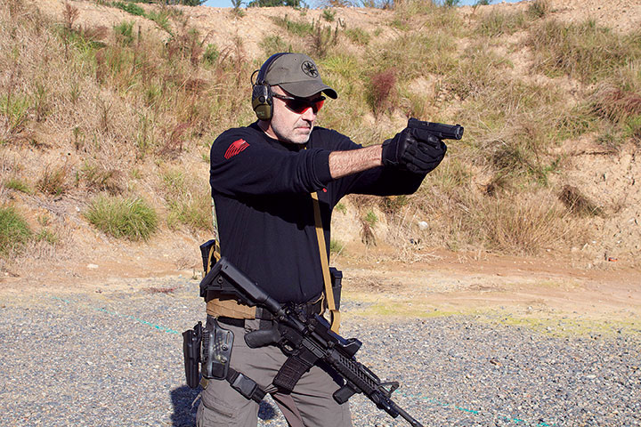 Transitioning to the pistol should be based on the distance to the threat, not the condition of the rifle.