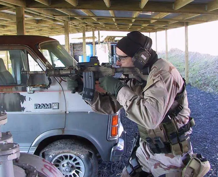 Double mag clamp-equipped M4A1 being utilized at Mid-South Institute of Self Defense circa 2005, during pre-deployment training in preparation for author’s third Iraq tour.