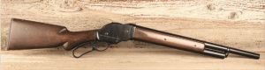 1887 lever-action Browning shotgun gained fame as Schwarzenegger’s weapon of choice in the movie Terminator 2. Gun loads from the top and sports a tubular magazine.