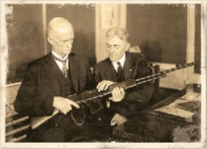 John Browning with his BAR. Rifle served the U.S. in World War II and Korea and armed our allies in Vietnam.