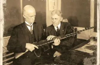 John Browning with his BAR. Rifle served the U.S. in World War II and Korea and armed our allies in Vietnam.