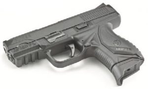 Rotating takedown lever on left side disassembles American Compact. Magazine’s finger ledge floorplate can be replaced with a flat floorplate (included) for better concealment.