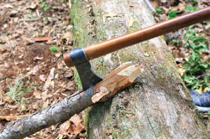 Back-up-small-diameter-logs-with-a-larger-log-to-split-safely